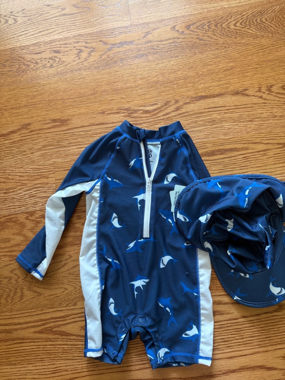 Little LAD Navy Shark Zip-Up Rash Guard
